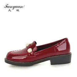 Fanyuan/Модная женская обувь с украшением из жемчуга, повседневные туфли-лодочки, Весенняя однотонная обувь без шнуровки с закрытым носком
