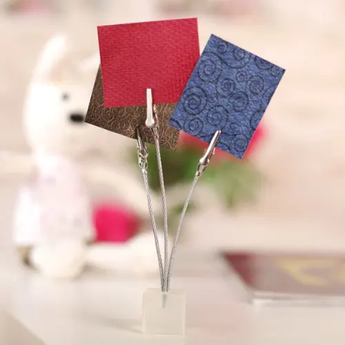 

Affordable 3 Clips Wire Memo Holder Paper Note Clip Cube Base