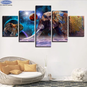 

5 PCS DIY Diamond Embroidery Animal India Elephant And Planets Diamond Painting Full Square Round Cross Stitch For Living Room
