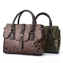 Женские сумки из натуральной кожи на плечо с ручками сверху, Натуральная Воловья кожа, Ретро стиль, цветочный узор, женская сумка через плечо, сумка-мессенджер