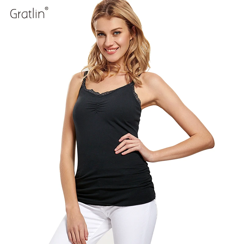 Gratlin Womens Cotton Maternity Nursing Tank Top Camis with Built-in Bra