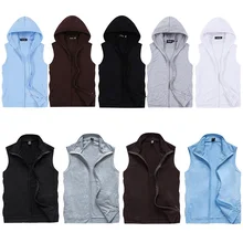 M-5XL весна сплошной цвет хлопок для мужчин жилет кардиган мода повседневное с капюшоном без рукавов большой размеры