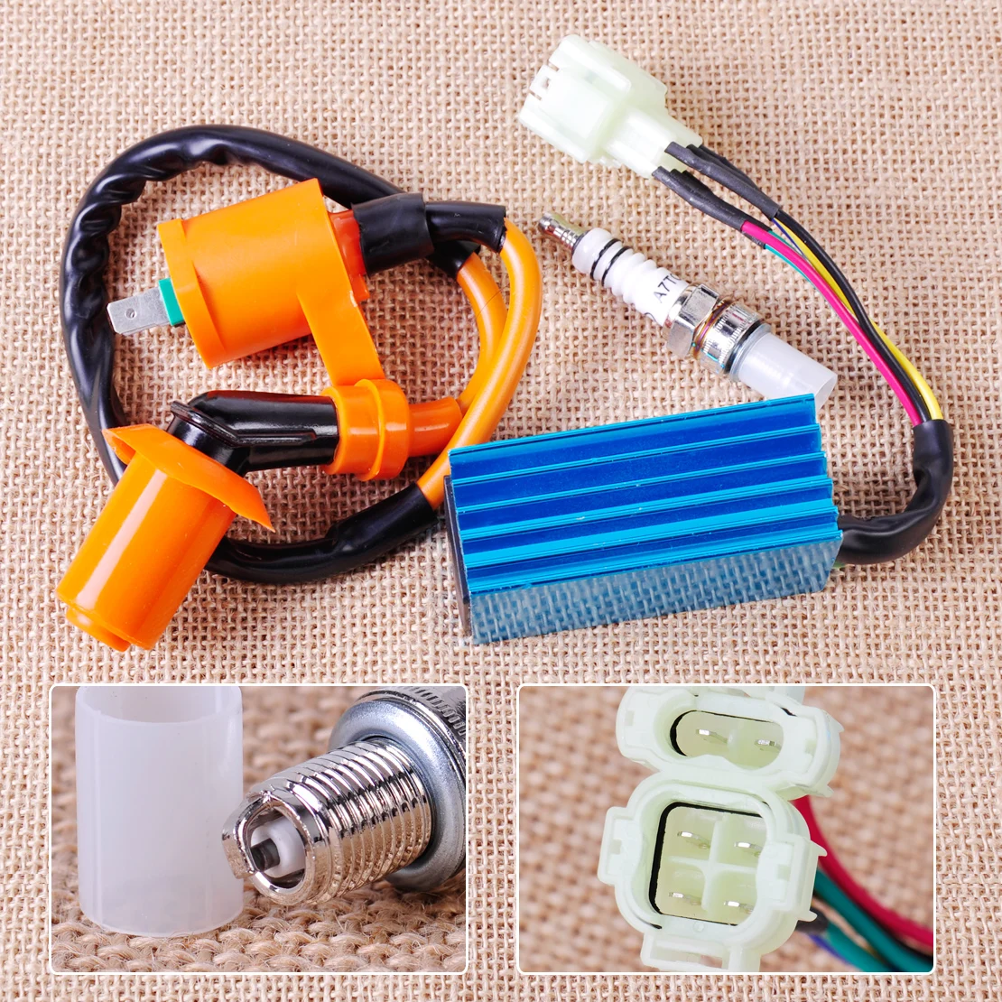 CITALL Performance Ignition Coil + Spark Plug+ + Wire 6 Pin CDI Box for GY6 50cc 70cc 125cc 150cc Scooter ATV Go Kart Moped