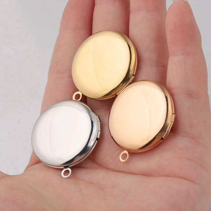 Fnixtar 20Pcs 30*27mm Mirror Polish Round Photo Locket Charms Stainless Steel Photo Picture Locket For DIY Jewelry Making