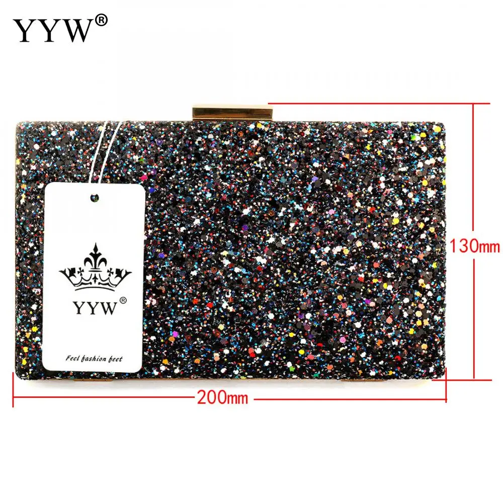 YYW Silver glitter clutch Evening Party Clutch Bag fashion Women Luxury purse Bags black pochettes