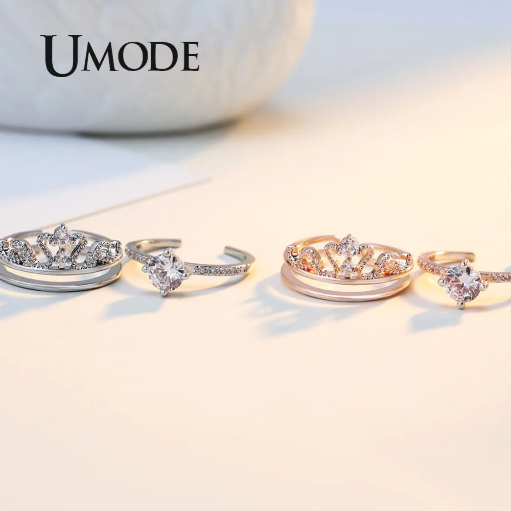 Женские обручальные кольца UMODE цвета розового золота в богемном стиле с короной s