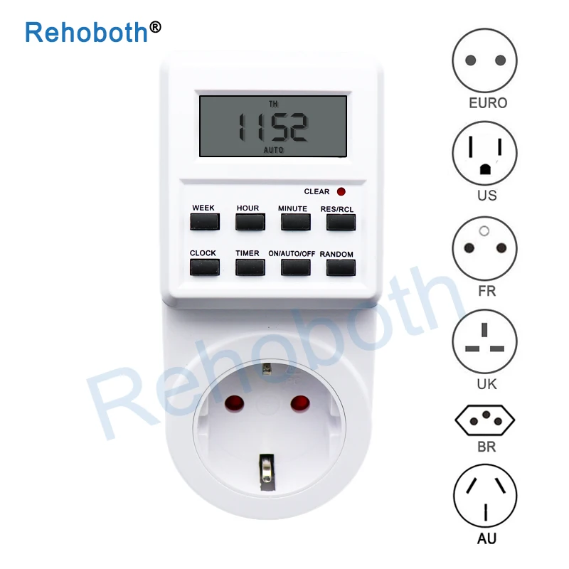 

EU UK US FR BR Plug Digital Weekly Programmable Electrical Wall Plug-in Power Socket Timer Switch Outlet Time Clock 220V 110V AC