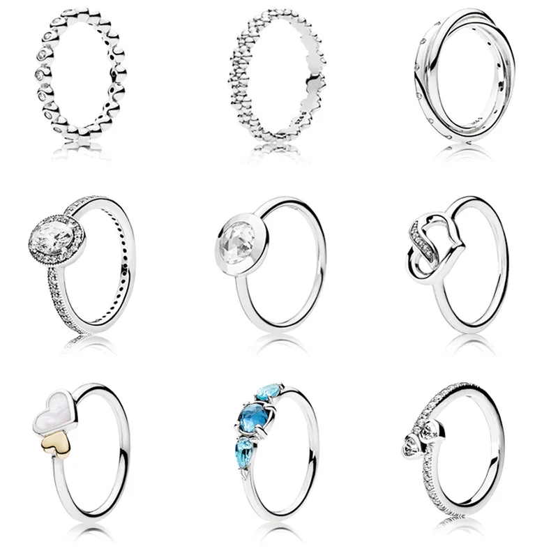 9 Style Silver Ring Charms Love Heart Big Crystal Rings Fit Women Wedding Gift jewelry Fine Jewelry