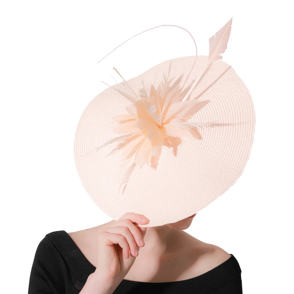 New Champagne Feather Bridal Hats Church Fascinators Headbands Veils Hair Accessories Wedding Fedora Race Event Floral Headwear |