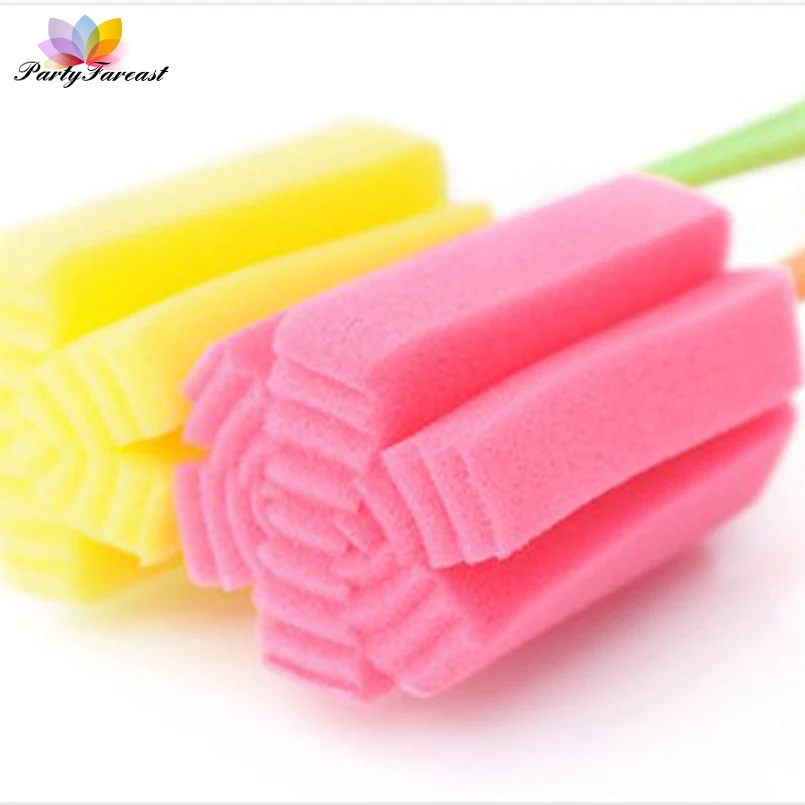 

PF Random Sponge Cleaning Brush for Cups Plastic Handle Kitchen Tool Colorful Sponge Brushes for Bottles Gadgets for Householder