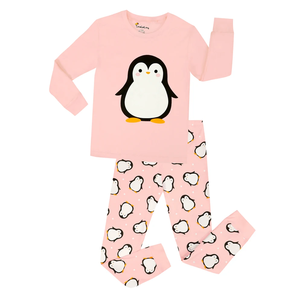 Новая модная Пижама с пингвинами для девочек детская розовая одежда для сна комплекты для маленьких девочек и пижама кукла Рождественская Пижама детская Ночная кукла с одеждой