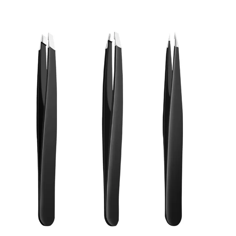 3 PCS Eyebrow Tweezers Stainless Steel Point Tip/Slant Tip/Flat Tip