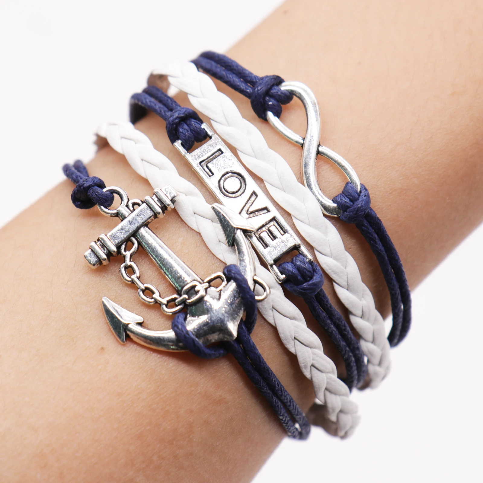 

Handmade Pu Bracelets with metal anchor bridesmaid braided Charm Bracelet girls favor travel outdoor DIY bracelet Supplies