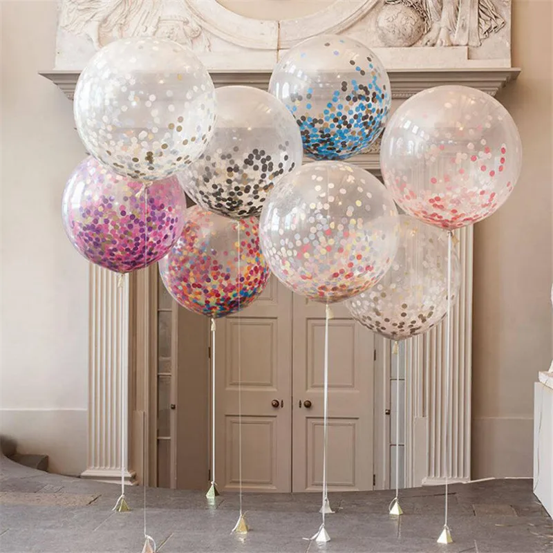 

5pcs Balloons with Sticks Birthday Party Decorations Kids Party Supplies Confetti Balloon Baby Shower Wedding Inflatable Balloon