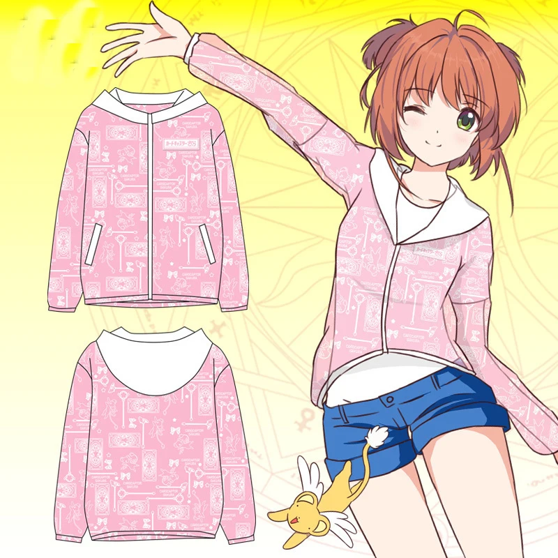

[STOCK] Anime Cardcaptor Sakura sun-protective Jacket Hoodie Water-proof Coat semitransparent Pink Summer Top Free shipping 2017