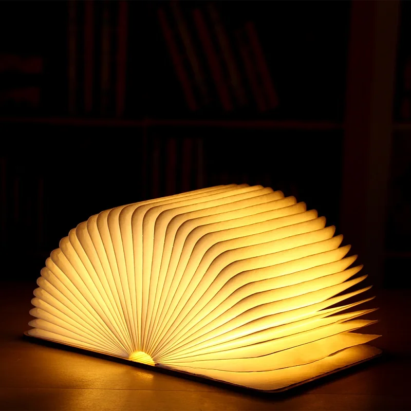

LED Night Light Folding Book Light USB Port Rechargeable Wooden Magnet Cover Home Table Desk Ceiling Decor Lamp White/WarmWhite