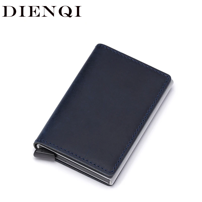 

DIENQI Crazy Horse Genuine Leather Male Smart Wallet Rfid Card Holder Slim Wallet Small Magic Wallet Thin Men Purse Walet cuzdan