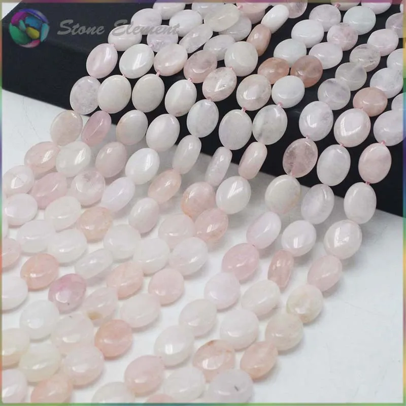 

Natural Semi Precious Stone Morganite Puffed Flat Oval Beads 8x10mm