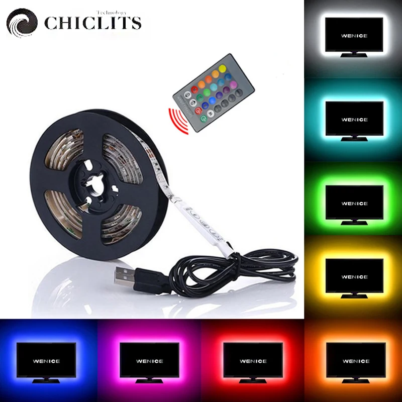Chiclits Led Strip Light RGB USB 5M No-Waterproof Computer Strips SMD5050 5V TV Backlight Led Tape Bicycle Lighting Accessories 