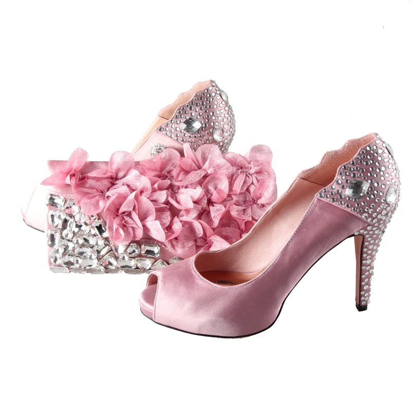 BS010 изготовленный на заказ ручной работы; Свадебная обувь с украшением Стразы Итальянская обувь с Комплект с сумочкой в тон с открытым носком свадебные туфли женская обувь; туфли-лодочки