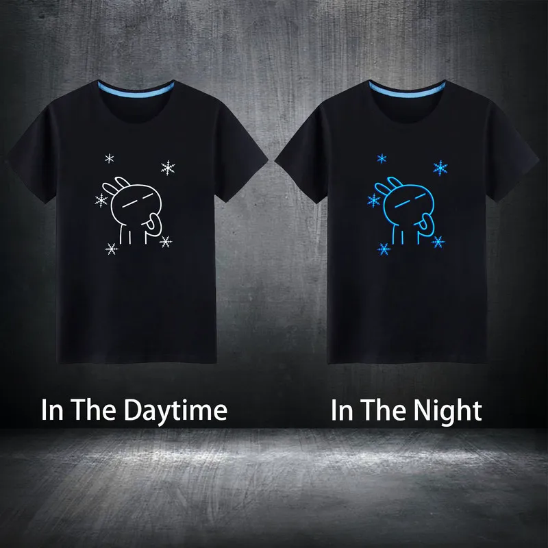 Хлопок Дети/мужские летние флуоресцентные аниме кролик тузки футболка мужские светящиеся в темноте фитнес футболки с коротким рукавом S-5XL