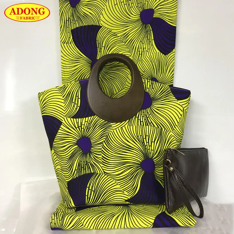 

New!High quality wax handbag sets,2019 popular woman's wax bags with 6 yards cotton wax prints fabric for church party