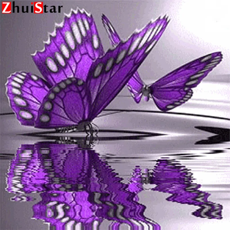 

3D Diy Diamond Painting Purple Butterfly On The Water Full Square Rhinestone Handcraft Cross Stitch Diamond Embroidery XY1