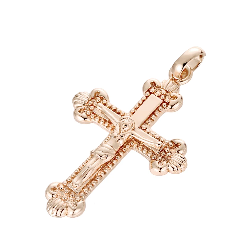 50 мм x 30 мм унисекс для мужчин и женщин 585 розовое золото цвет религия христианский крест кулон+ опционально ожерелье цепи