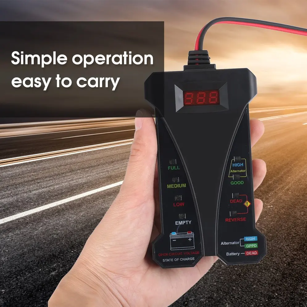 

Portable 12V Digital Battery Tester Charging System Analyzer With Different Color LED Display For Auto Motorcycle