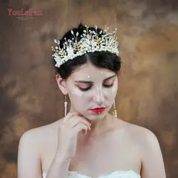 YouLaPan HP196 свадебная тиара один комплект свадебные аксессуары для волос корона для волос невесты Jewelry свадебная корона для волос золотой