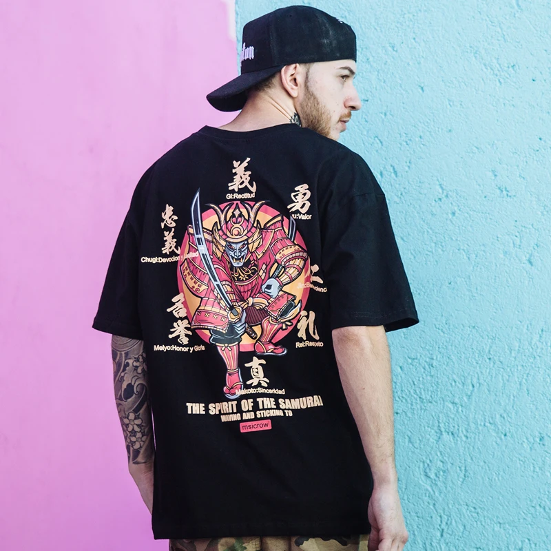 

HISTREX Japanese Samurai Kanji Printed High Quality Men T Shirt Harajuku Streetwear Funny Fashion Tee Male Summer Plus MKY5I#