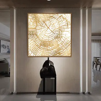 

Modern Pictures Art Abstract Gold Foil Annual ring Square Canvas Painting posters and prints for Living Room Home Decor картина