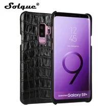 

Solque Genuine Leather Crocodile Case For Samsung Galaxy S9 Plus S 9 Cell Phone Luxury Vintage Ultra Thin Slim Hard Cover Cases