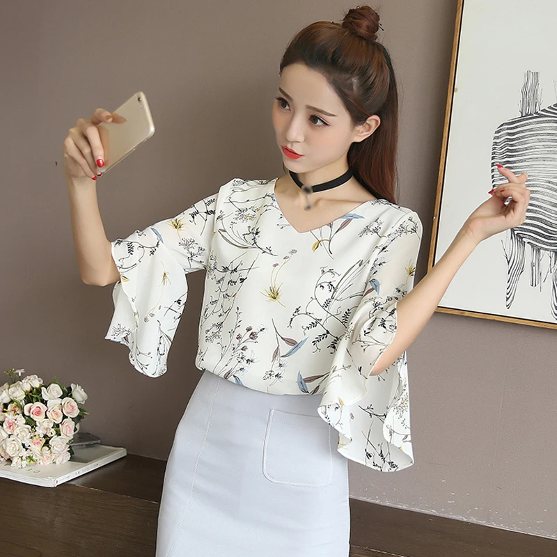Blusas Femininas 2019 шифоновая блузка женская мода цветочные женские топы и блузки Mujer