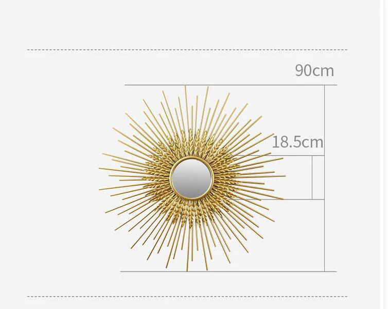 Современные кованые декоративные зеркальные настенные подвески, золотые солнечные изделия, украшение для дома, гостиной, дивана, задний план, декор настенной росписи