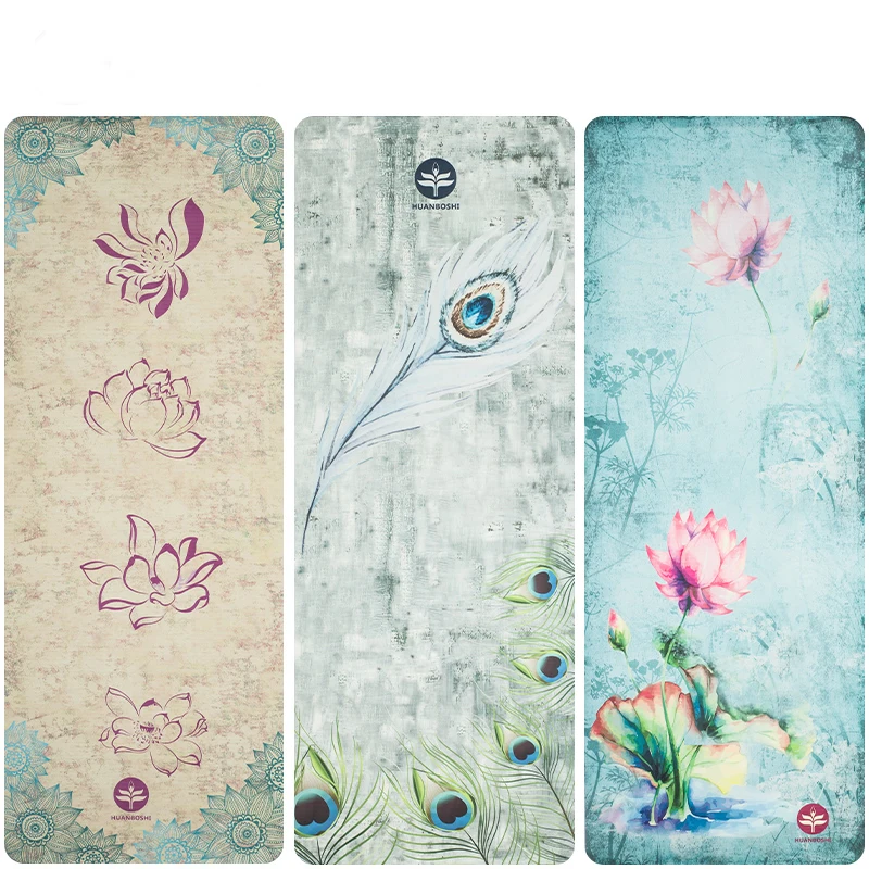 

natural rubber Suede YOGA MAT Heathyoga PRO Yoga Matwith flower print Durable Rubber BaseRevolutionary non slip