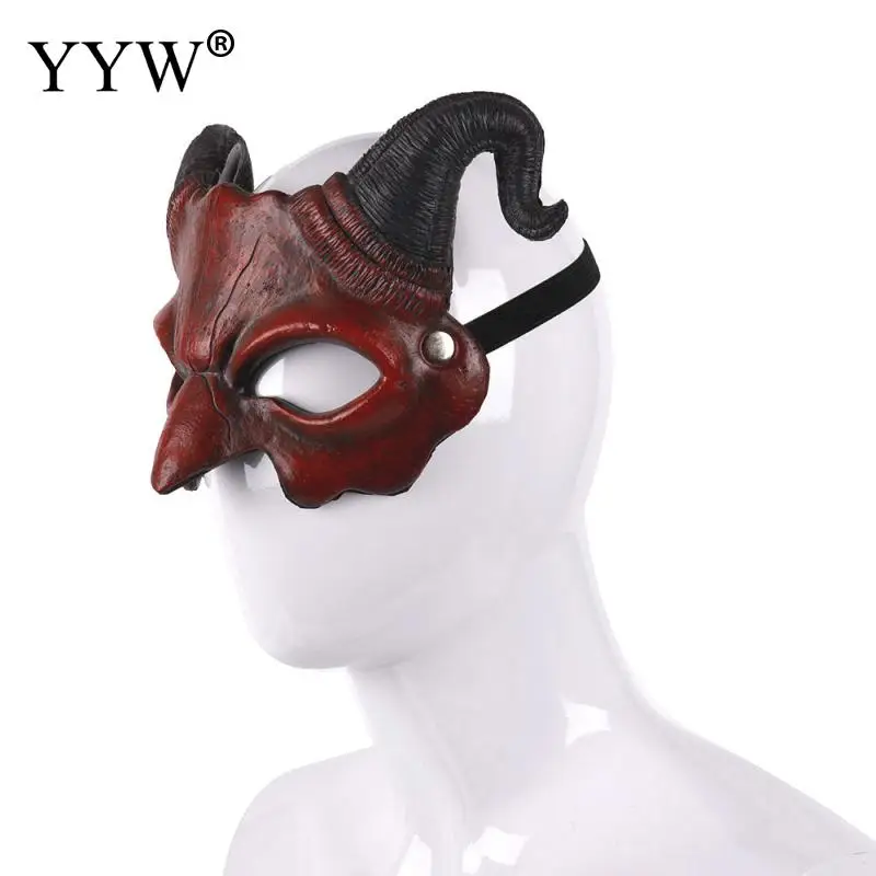 Cartoon Demon Mask With Horn Halloween Party Mask Mascaras Cosplay Halloween Scary Masker Carnival Masquerade Eye Mask Props