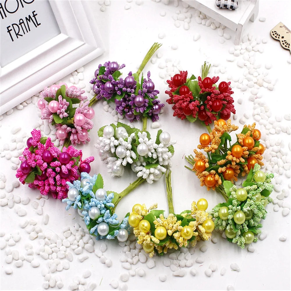 

new 10pcs/lot Artificial Bud Stamen Berry Bacca Flower For Wedding Decoration DIY Scrapbooking Decorative Artificial flowers