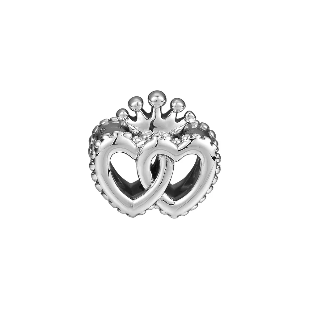 

Pandulaso Interlocked Crown Hearts Charm Fits Woman Charm Bracelet & Choker Sterling Silver Jewelry Beads For Jewelry Making