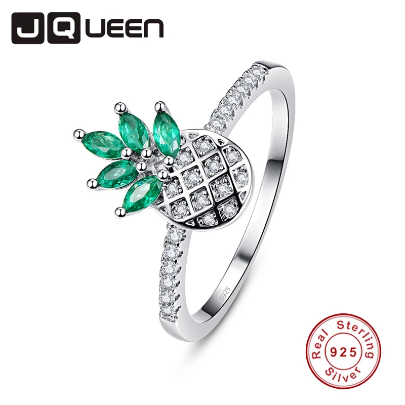 

JQUEEN Pineapple Emerald Green Leaf Horse EyeRings For Women Silver Ring 925 Jewelry Pave Setting Crystal Jewelry Bijoux Femme