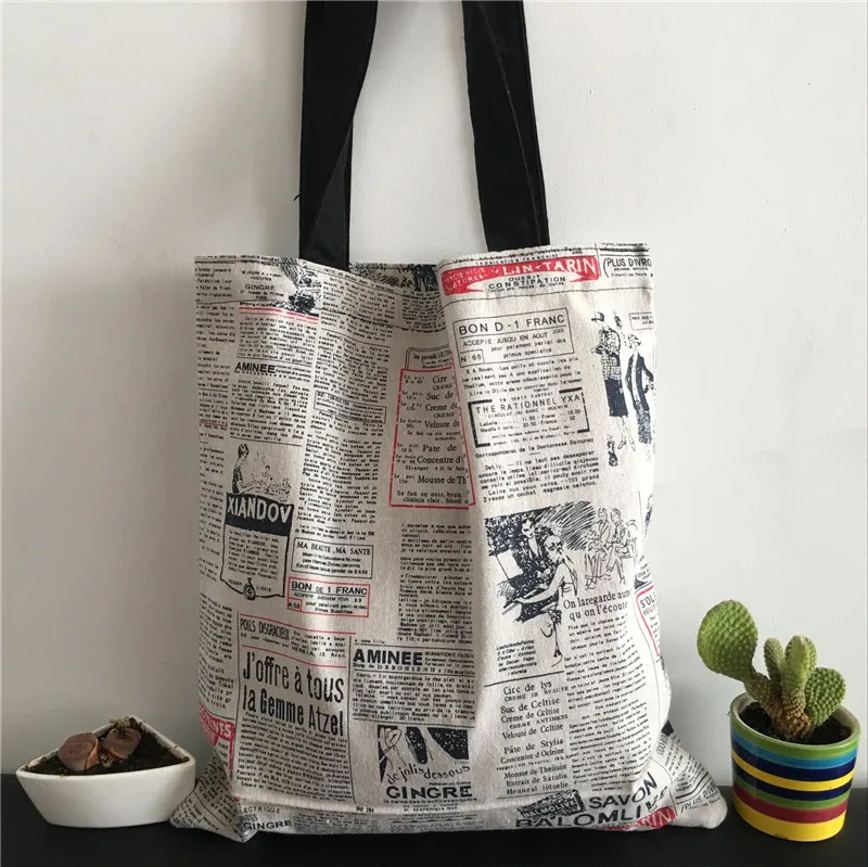 YILE, хлопок, лен, эко рынок, сумка для покупок, сумка на плечо, печать, иллюстрация, газета, 8417d
