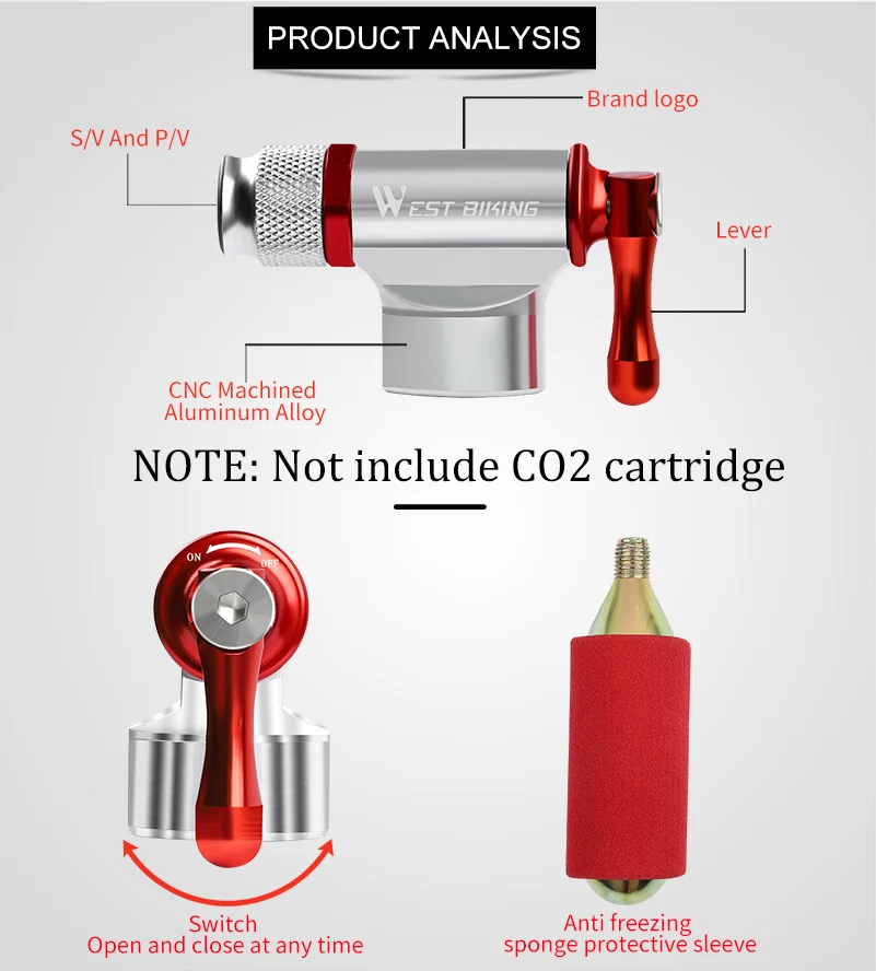 WEST BIKING мини-насос Schrader Presta велосипедный насос 2 стиля Avaiable CO2 Inflator изолированный рукав воздушный велосипедный ручной насос