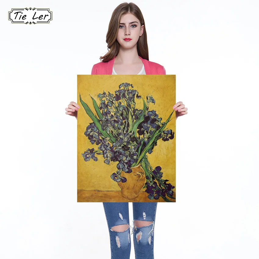 

Vintage Kraft Paper Poster Van Gogh Iris Flower Family Decorative Painting Wallpaper Wall Sticker