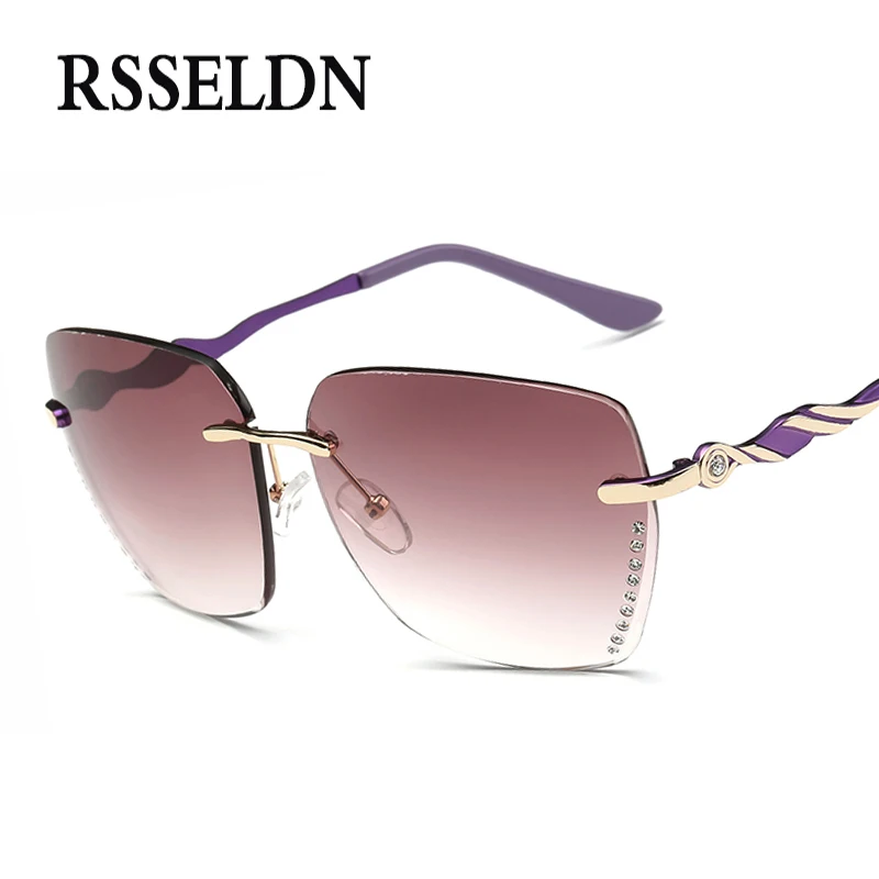 

RSSELDN New Crystal Diamond Rimless Sunglasses Women Brand Designer Style Gradient Shades Oversized Square Sun Glasses UV400
