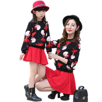 

Mother And Daughter Dress 2019 New Character Pattern Long Sleeve T-shirt + Skirt Spring And Autumn Casual Sets Family Clothes