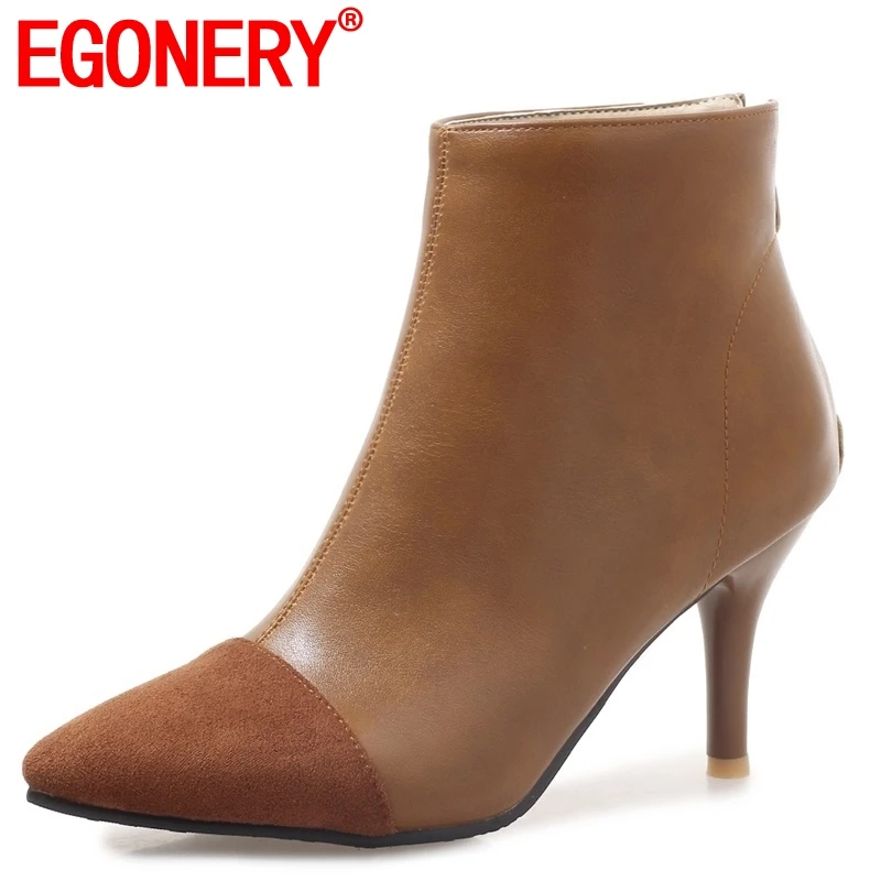 

EGONERY free shipping newest zip hot sale pointed toe super high thin heel ankle boots big size outdoor sexy office lady shoes