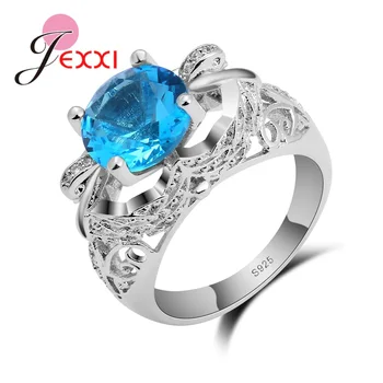 

Big Promotion Women Men 925 Sterling Silver Finger Rings With Sky Blue Crystal Wedding jewelry accessories