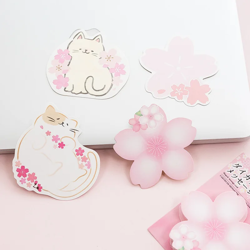 

Cute Sakura Cat Memo pad Sticky Notes Cherry blossoms Notepad Notebook Post Stationery Label school supplies escolar
