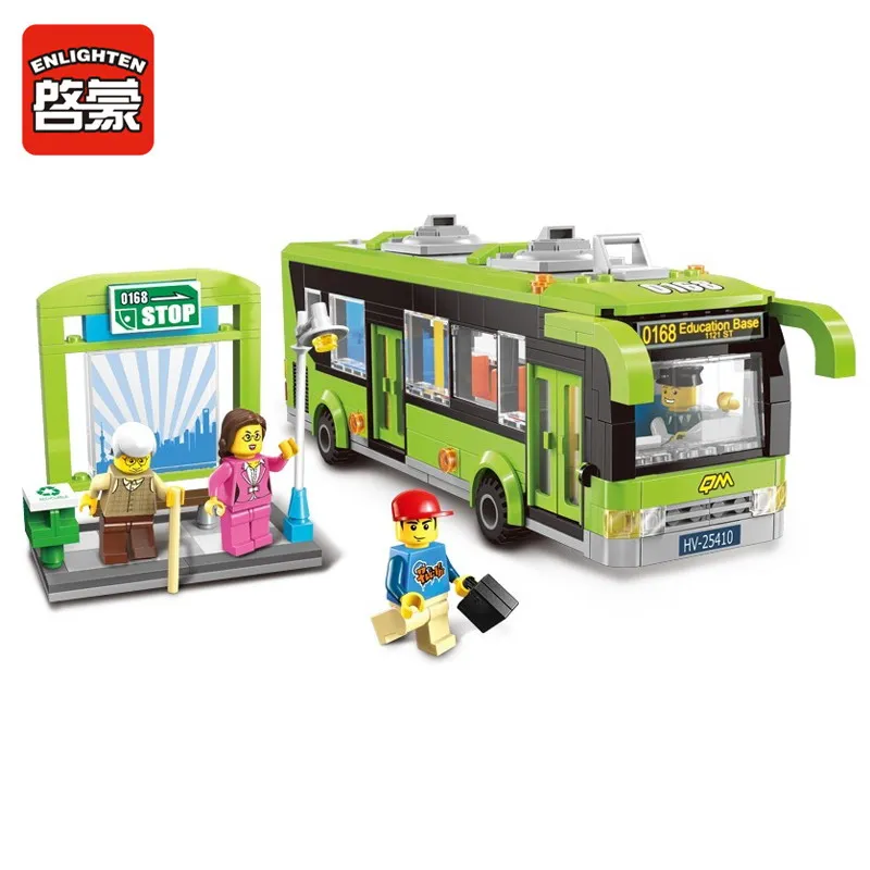 1121 ENLIGHTEN City Bus Station Model Building Blocks Action Figure Toys For Children Compatible Legoe