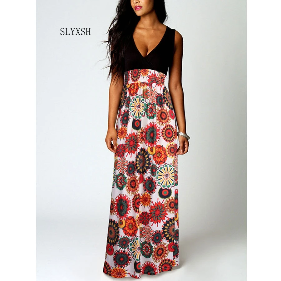 

Women Summer Dress Evening Party Womens Boho Sleeveless Long Beach Dress Pregnant Women Florals Print Dress